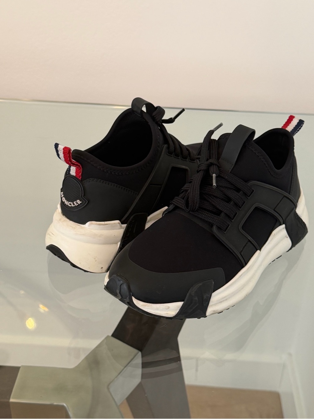 Moncler Black Neoprene Sneakers Chunky Sole Logo Size 6.5